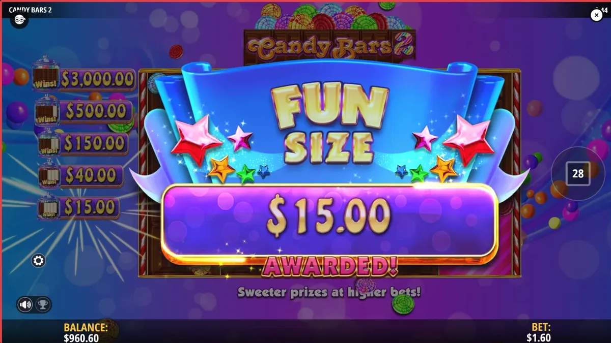 Tampilan visual slot Candy Bars 2 dengan simbol permen berwarna-warni