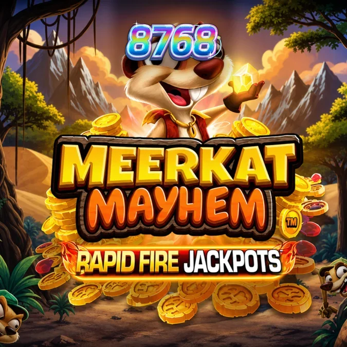Tampilan visual slot Meerkat Mayhem dengan tema gurun yang ceria
